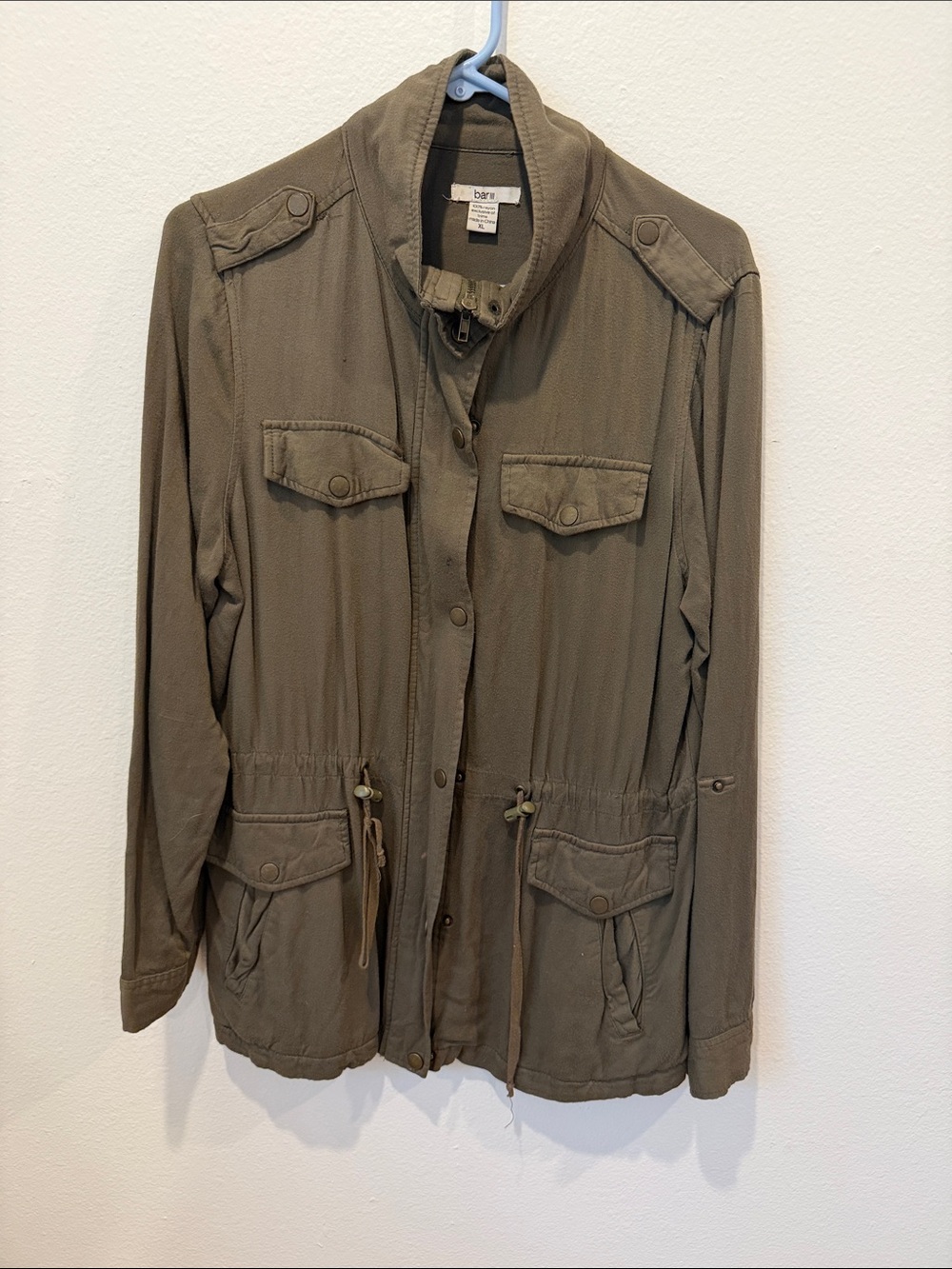 Bar III Olive Green Utility Jacket with Drawstring Waist